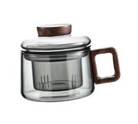 KAHDGSS Tasse à thé en verre borosilicaté, Transparent black, B | Avec bouchon anti-fuite, infuseur amovible et filtre amovible pour jus de café et diverses boissons