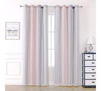 KAHEAUM Rideaux Chambre Fille,Rideau Occultant Double Couches Blanc Voilages Décoration pour Salon Maison Fenêtre Enfant avec Étoile Motif Lumière Passe à Oeillets,L132 sur H160 cm,Rose Gris,Lot de 2