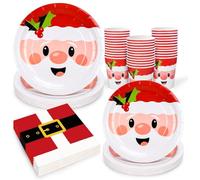 KAHEIGN 100 Pièces Vaisselle en Papier de Fête de Noël, 25 x 23CM Assiettes Plates, 25 x 19CM Assiettes à Salade, 25 x Tasses de 270ml, 25 x 16CM Serviettes - pour Vacances Noël Fêtes Décoration