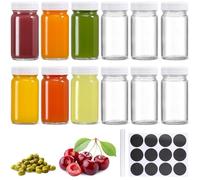 KAHEIGN 12 Pièces 60ml Mini Bouteille en Verre avec Couvercle, Bocal Réutilisable à Large Ouverture et Étanche pour Gingembre, Shot Bien-Être, Jus, Échantillon, Whisky - Lave-Vaisselle Passe (Blanc)