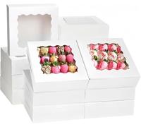 KAHEIGN 24 Pièces Boîtes à Biscuits avec Fenêtre, 23CM x 23CM x 6.5CM Grandes Boîtes Blanches pour Pâtisserie Carrées Boîte à Friandises pour Tartes Beignets Chocolat Fraises Enrobées Muffins Gâteaux