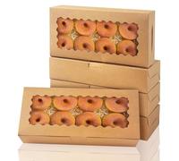 KAHEIGN 24 Pièces Boîtes à Biscuits avec Fenêtre, 32CM x 14CM x 6.5CM Grandes Boîtes Brunes pour Pâtisserie Boîte à Friandises pour Tartes Beignets Pâtisserie Chocolat Fraises Enrobées Muffins Gâteaux