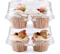 KAHEIGN 50 Pièces 2 Cavités Boîtes à Cupcakes, Plastique Transparent Porte Cupcake Double à Dôme Élevé Porte Conteneurs à Charnière Empilable avec Couvercles pour Cupcakes Muffin Salade Fromage