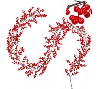 KAHEIGN Guirlande de Noël Aux Baies Rouges, 200CM Guirlande de Baies de Houx Artificielles Guirlande de Noël Flexible Pliable pour l'hiver Noël Vacances Nouvel an Fête Cheminée Table Décoration