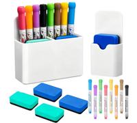 KAHOUI 14 Pièces Set de Feutre Tableau Blanc Effacable, 8 Marqueur Tableau Blanc Effacable Non Toxique, 2 Magnet Porte Stylo, 4 EVA Effaceur Tableau Blanc Magnetique pour Enfants Enseignants