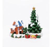 Kai Dream Mini village de Noël avec maison, arbre et 3 cadeaux en résine | Snowy Pré-décorée, maison de 5,1 cm, arbre de 7,6 cm, centre de table de vacances, résine durable, décoration de fête