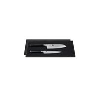 KAI Shun Classic Ensemble de 2 Couteaux de Chef Japonais - Santoku 18 cm de Longueur de Lame + Couteau Utilitaire 15 cm - Couteau Damas 32 Couches VG MAX Core - 61 (±1) HRC - bois de pakka