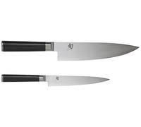 KAI Shun Classic Ensemble de 2 Couteaux de Chef Japonais - Couteau de Chef 20 cm de Longueur de Lame + Couteau Utilitaire 15 cm - Couteau Damas 32 Couches VG MAX Core - 61 (±1) HRC - bois de pakka