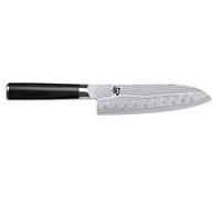 KAI Shun Classic Santoku 18 cm Longueur de Lame avec Bordure Granton - Couteau Damas 32 Couches Noyau VG Max - 61 (±1) HRC - Manche en Pakkawood - Fabriqué au Japon - Couteau de Chef Japonais Forgé