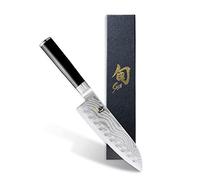 KAI Couteau Santoku Shun Classic – Lame 18 cm, Damas 32 couches VG-Max, Manche Pakkawood, Japon