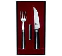 KAI Ensemble couverts Shun Classic 3 pièces– Couteau steak 12 cm Damas + fourchette + repose-couteau