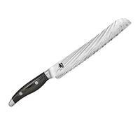 KAI Shun Nagare Couteau à Pain 23 cm Longueur de Lame - Lame à Double Noyau en Acier Damascus de 72 Couches VG 2 & VG 10 - Pakkawood Gris-Noir - Fabriqué à la Main au Japon - Couteau Dentelé Forgé