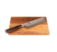 Kai SHUN Premier Kit d'offre Tim MÄLZER NAKIRI TDM 1742 Couteau Damas ultra-tranchant Japon 14 cm + planche à découper en bois de fût de chêne 30 x 18 cm