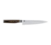 KAI Shun Premier Tim Mälzer Couteau Japonais à Bord Dentelé 16,5 cm - Noyau VG-MAX 61 HRC, Acier Damas Poli de 32 Couches - bois de pakka Marron Moyen - Finition Martelée - Fabriqué au Japon