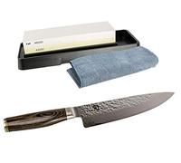 Kai Shun Premier Tim Mälzer TDM-1706 Coffret cadeau couteau de chef japonais ultra fin en acier damassé + pierre à aiguiser Kai AP-0316 grain 3000/6000 + chiffon de polissage de qualité supérieure