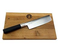 KAI Wasabi Black Coffret cadeau | Couteau Nakiri japonais ultra tranchant | + planche à découper massive en vieux fût 25 x 15 cm | VK : 88,95 €
