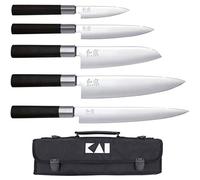 KAI Wasabi Black Ensemble de Sacs de Couteaux - Couteau Utilitaire 10 cm et 15 cm, Santoku 16,5 cm, Couteau de Chef 20 cm, Couteau à Jambon 23 cm - acier inoxydable poli 6A/1K6 58 (±1) HRC