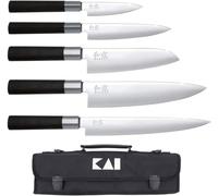 Kai Wasabi Black Europeset 6 pièces avec sac à couteaux noir, matériau : acier inoxydable et polypropylène, DM-0781EU67, 2.0