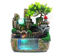 Kaibrite - Fontaine d'intérieur en résine - Poisson rouge - Cascade - Fontaine de table - Décoration - Jeu d'eau - Changement de couleur LED - Éclairage zen pour la méditation - Câble d'alimentation