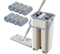 Kaibrite Kit balai serpillère à manche télescopique à 360 °, plat, auto-nettoyant, avec 10 chiffons en microfibre et seau pour nettoyage du sol