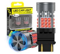 KaiDengZhe 3157 T25 Ampoule LED avec Ventilateur de Refroidissement, Sans Erreur CANBUS, 500% Luminosité, 3000 LM, Rouge P27/7W 3157A 3157NA LED pour DRL Feux Recul Clignotants Stop, 2 PCS
