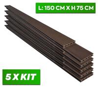Kaido - Lot de 5 lames de terrasse extérieure 150x75 cm pour jardin, patio, terrasse en WPC teak