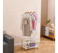 KAIHAOWIN Portant à vêtements à roulettes en métal - Avec rangement à 2 étages - Pour chambre à coucher, salon - Blanc