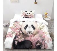 KaiHeBeding Housse de Couette 220x240 Fleurs Parure de lit Adulte 2 Personnes Microfibre Sets de Housse de Couette Panda avec Fermeture Éclair et 2 Taies d'oreiller 65x65