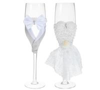 KAILIKETIY 1 Paire de Flûtes à Vin pour Mariage en Verre Décoration en Tissu, Verres à Vin Élégants Mariée Marié Lors Fête de Mariage