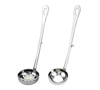 KAILIKETIY Cuillères à Passoire pour Filtrer Huile et Soupe la Maison L'hôtel Lot de 2 en Acier Inoxydable avec Long Manche et Crochet, Ustensile Cuisine Inox