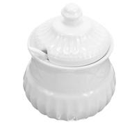 KAILIKETIY Sucrier en Céramique Blanche avec Cuillère, Pot à Condiments Résistant Corrosion, Facile à Nettoyer, Maison Restaurant