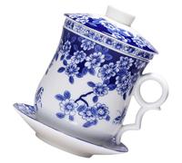 KAILIKETIY Tasse à Thé Design Traditionnel Chinois en Céramique Ensemble de 1 Bleue avec Infuseur et Soucoupe Fond Antidérapant et Isolation Thermique, pour Cérémonie Thé