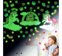 KAIRNE Autocollants Muraux Licorne,Rose Stickers Mural de Chambre Fille,Autocollant Mural Fluorescente Licorne,Étoile Sticker Lumineux de Chambre Bébé,Fluorescente Stickers Muraux Enfants Fille Décor