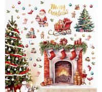 KAIRNE Décoration de Noël 3D Sticker mural 3D cheminée brûlante Décoration de fenêtre de Noël Sahara Stickers de fenêtre de Noël cheminée Papier peint pour salon chambre vitrine Déco cadeau