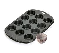 KAISER Original Inspiration Lot de 2 moules à muffins, moule à muffins avec moules en papier de Noël pour 12 muffins, 38 x 27 cm, moule à cupcakes avec revêtement antiadhésif, noir