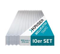 KAISER plastic® Set de 10 plaques ondulées | Xtra Strong (PC) | lisses et transparentes | trapèze 76/18-1mm d'épaisseur | 90 x 120 cm | Made In Germany