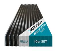 KAISER plastic® Set de 10 plaques ondulées | Xtra Strong (PC) | Structure C et noir | 0,8mm épaisseur | Sinus 76/18 | 90 x 120 cm | Made In Germany