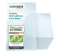 KAISER PLASTIC® Xtra-Strong | Lot de 14 plaques de Serre | Polycarbonate (PC) Double Plaque - Plaque alvéolaire Creuse | Grammage 800 g/m² | 1210 x 605 mm - Épaisseur 4 mm | 10,25 m²