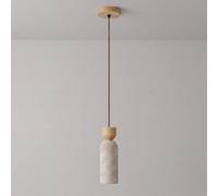 kaixunl Wabi-sabi Suspension de travertin jaune naturel Plafonniers réglables en hauteur Plafonnier cylindrique moderne pour chambre à coucher Salle à manger Cuisine Couloir Base en bois naturel