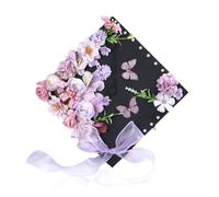 KAIYUEMAOYI Toque de Remise de Diplôme Ornée de Fleurs Artificielles Décoratives, D'autocollants Papillons et D'un Kit D'accessoires à Faire Soi-même, Violet