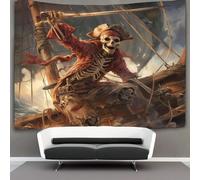 kaiyun Squelette de pirate Tapisserie Murale À Suspendre Bateau pirate Pour Chambre À Plage Couverture Salon Dortoir 150cmx200cm