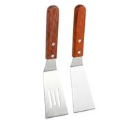 Kaiyzo Lot de 2 Spatule Cuisine Inox Manche Bois, Pelle a Tarte Pizza, Spatule Inox Grattoir Plancha, Ustensile pour Steak Crêpe, Tourneur Fendue et Pleine