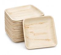 Kajal Assiettes en Feuille de Palmier Areca 10 Pouces, 25 Pièces - Assiettes Carrées Jetables pour Plats Chauds & Froids, Buffet, Fête, Pique-Nique, Catering met Sticker