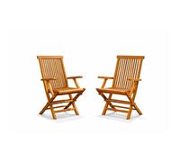 KAJANG - Lot de 2 fauteuils de jardin pliants en teck massif brut