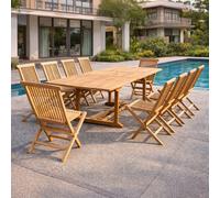 Kajang salon de jardin teck 12 places table rectangulaire 10 chaises