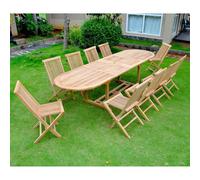 Kajang salon de jardin teck massif 10-12 personnes - table ovale + 10 chaises