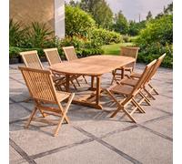 Kajang salon de jardin teck massif 8 à 10 personnes - table ovale + 8 chaises