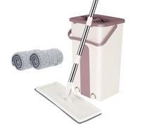 Kaki Balai Plat et Seau Essoreur en Microfibre, Willonin® Serpillère Rotative 360° pour Nettoyage de Sol, Vadrouille 2 Chiffons