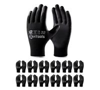KALANKA-12 Paires Gants de Travail pour Homme et Femme ¿ Revêtement PU Anti-Dérapant, Légers et Respirants, Excellente Prise, Idéaux pour Travaux Généraux et Jardinage, Noir, Taille 9/L