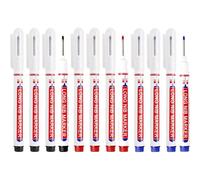 Kalanka-12 Pcs Marqueurs Trou Profond, Stylos Marqueur Charpentier À Pointe Fine De 20mm, Marqueur Chantier, Feutres Permanents Indélébiles Pour Marquages Difficiles D'accès,(Noir, Bleu, Rouge)